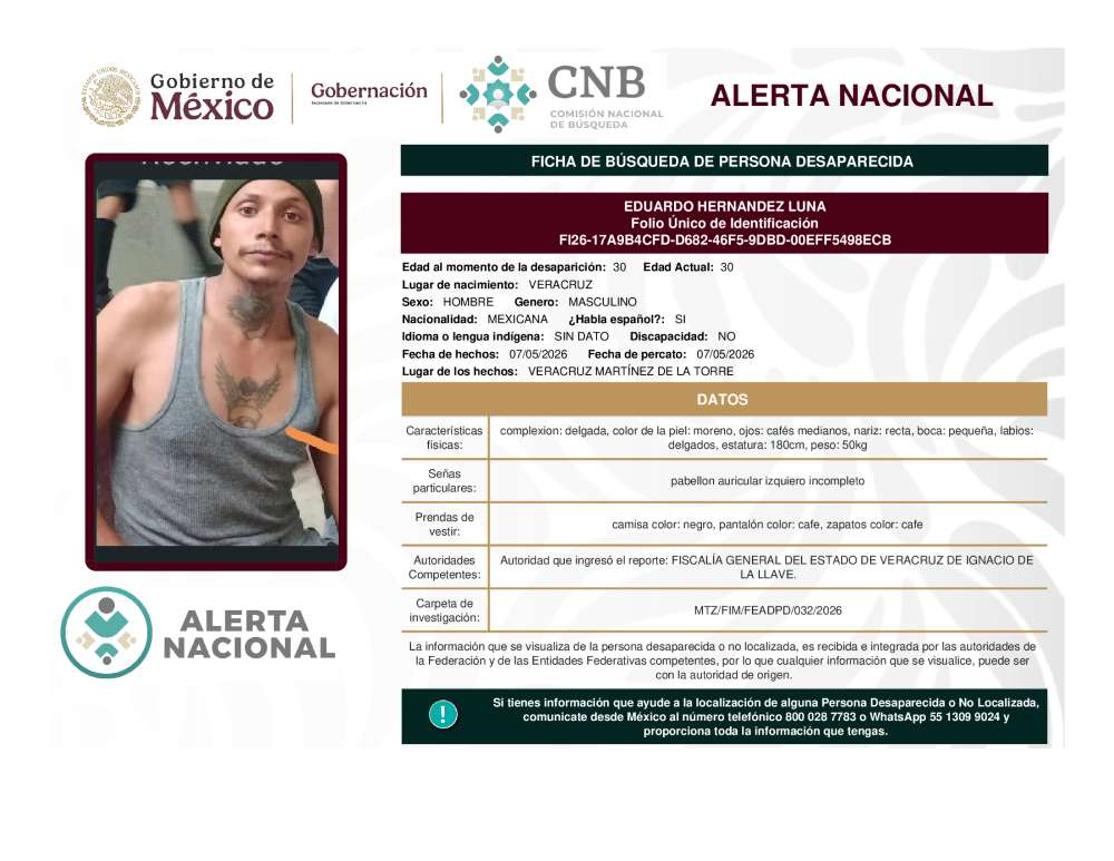 Persona desaparecida Eduardo Hernandez Luna