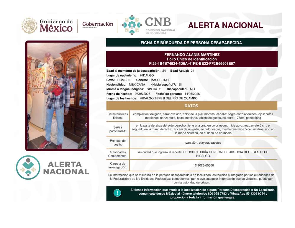 Persona desaparecida Fernando Alanis Martinez