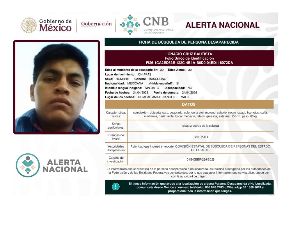 Persona desaparecida Ignacio Cruz Bautista
