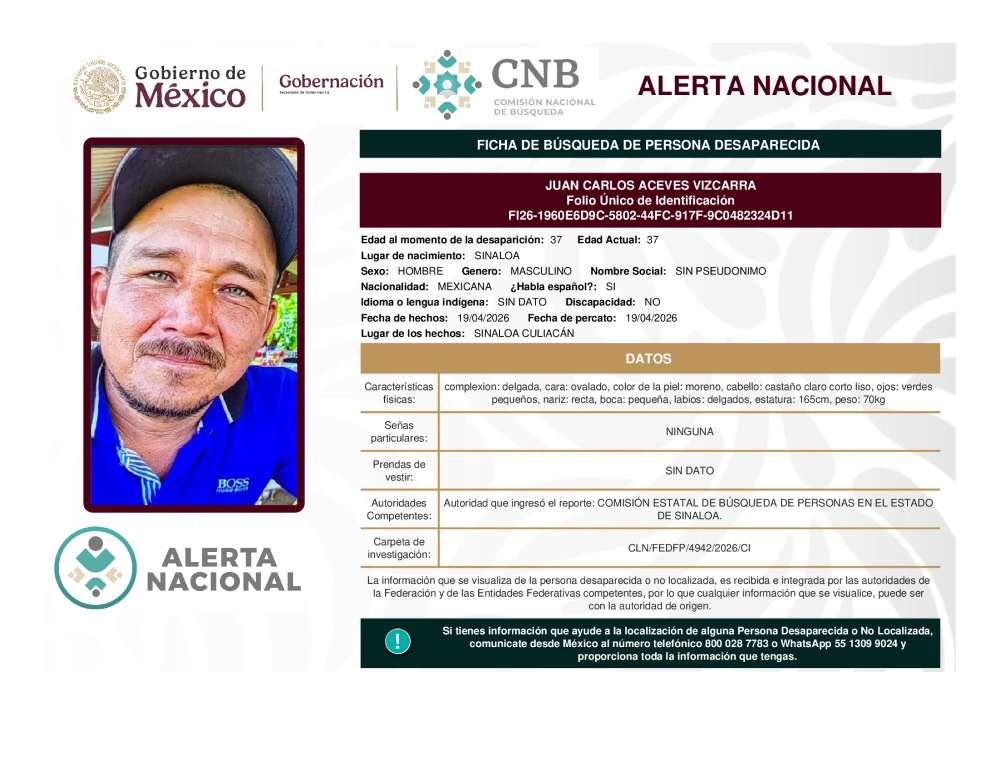 Persona desaparecida Juan Carlos Aceves Vizcarra