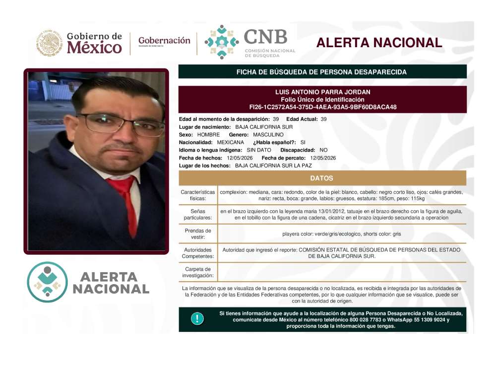 Persona desaparecida Luis Antonio Parra Jordan