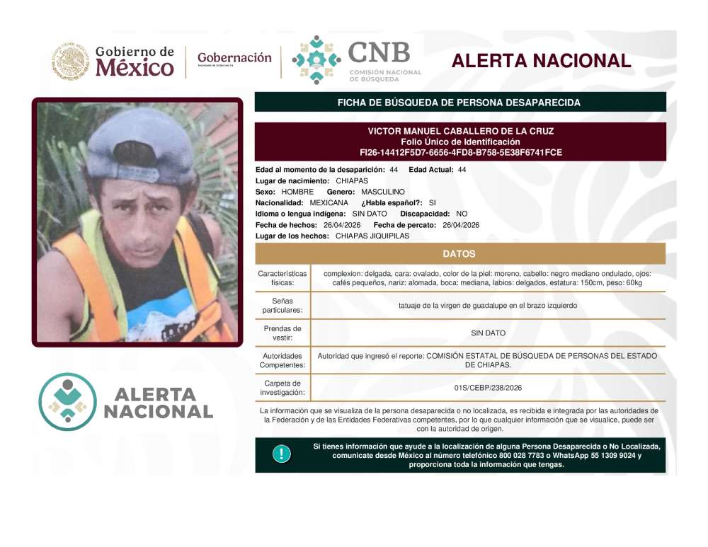 Persona desaparecida Victor Manuel Caballero De La Cruz