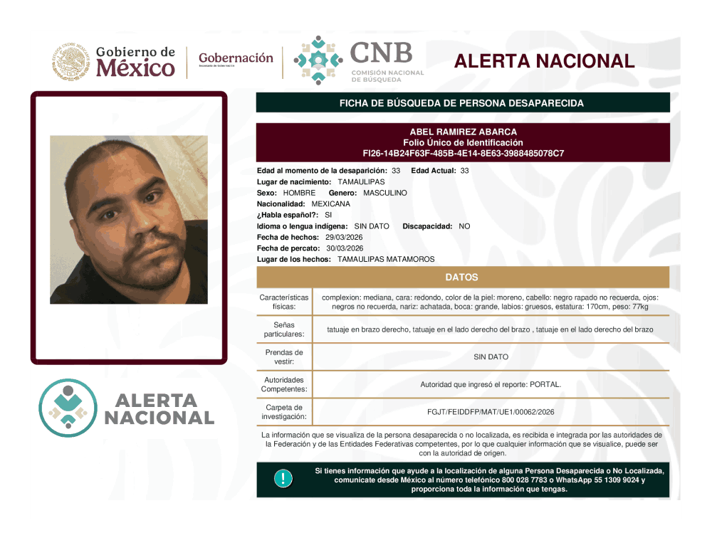 Persona desaparecida Abel Ramirez Abarca