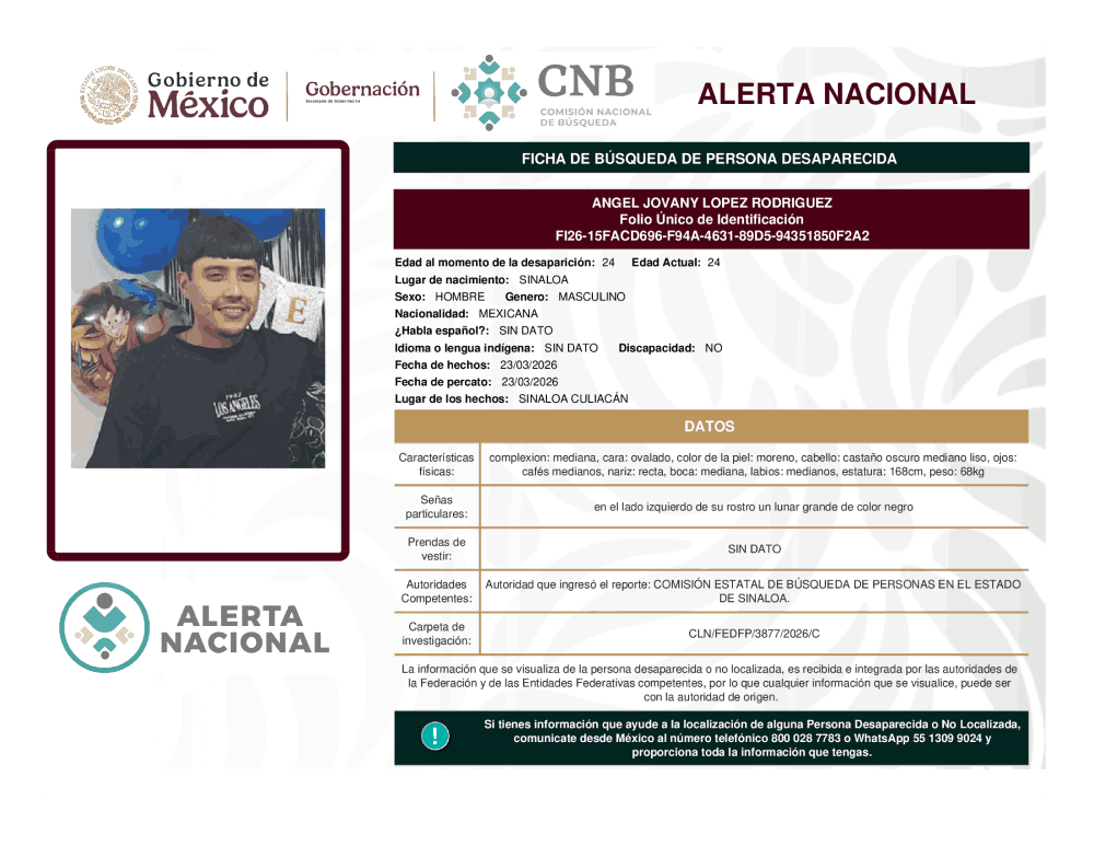 Persona desaparecida Angel Jovany Lopez Rodriguez