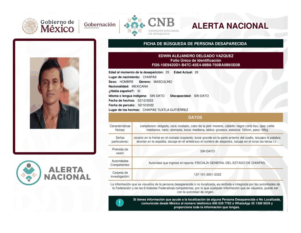 Persona desaparecida Edwin Alejandro Delgado Vazquez