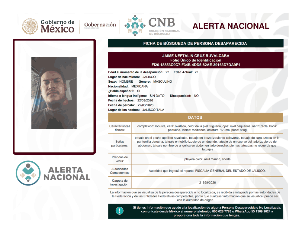 Persona desaparecida Jaime Neftalin Cruz Ruvalcaba 