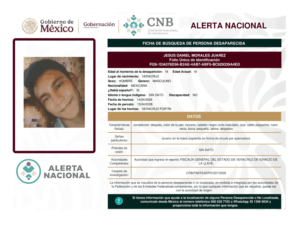 Persona desaparecida Jesus Daniel Morales Juarez