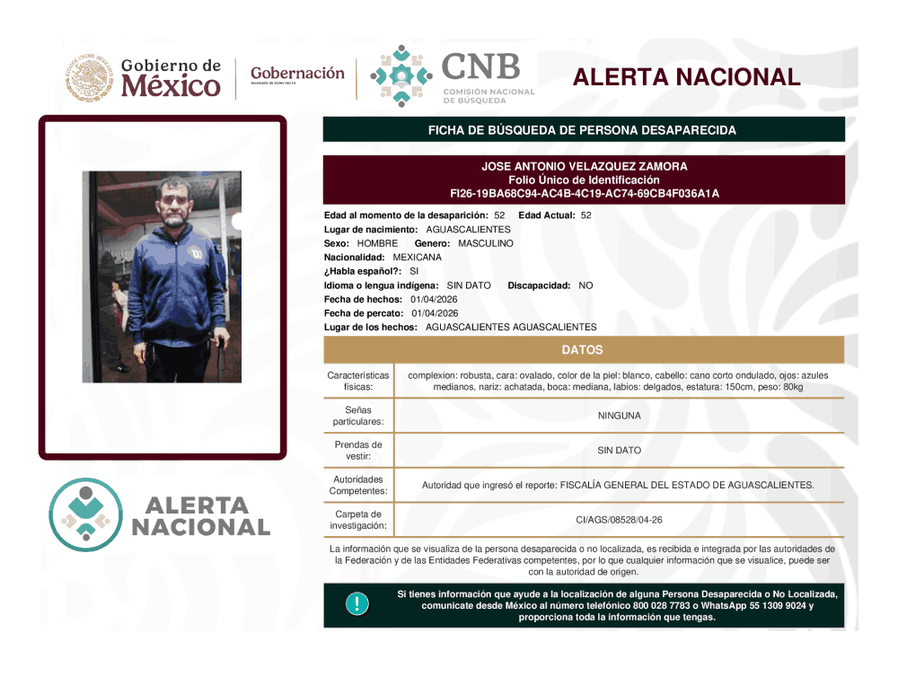 Persona desaparecida Jose Antonio Velazquez Zamora 