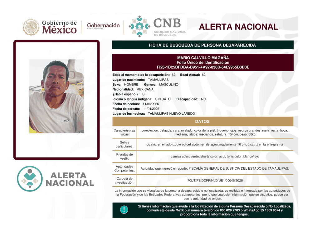 Persona desaparecida Mario Calvillo Magaña