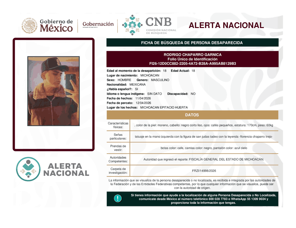 Persona desaparecidaRodrigo Chaparro Garnica