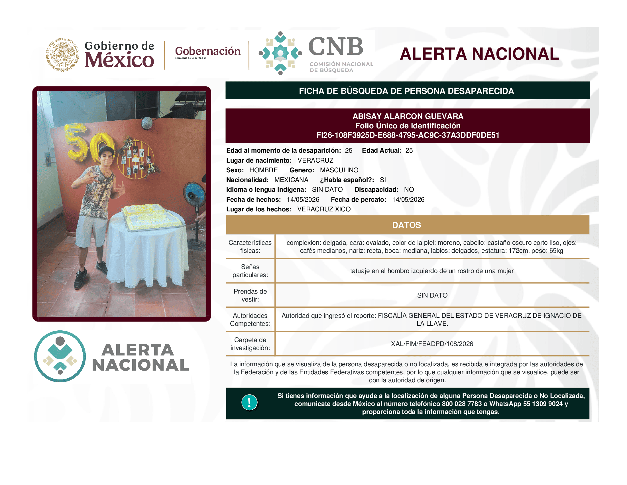 Persona desaparecida Abisay Alarcon Guevara