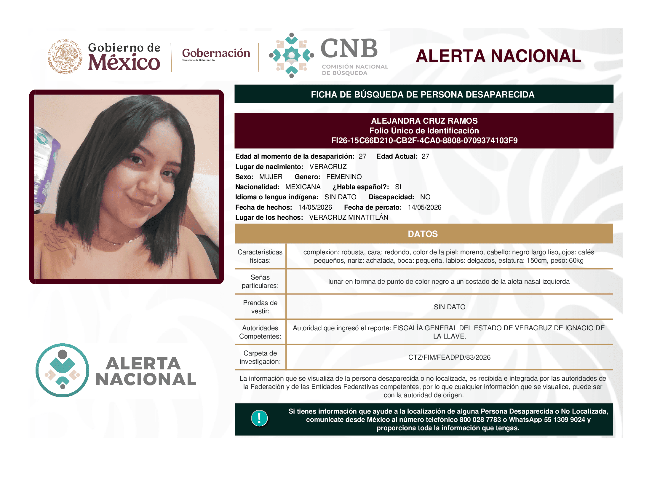 Persona desaparecida Alejandra Cruz Ramos