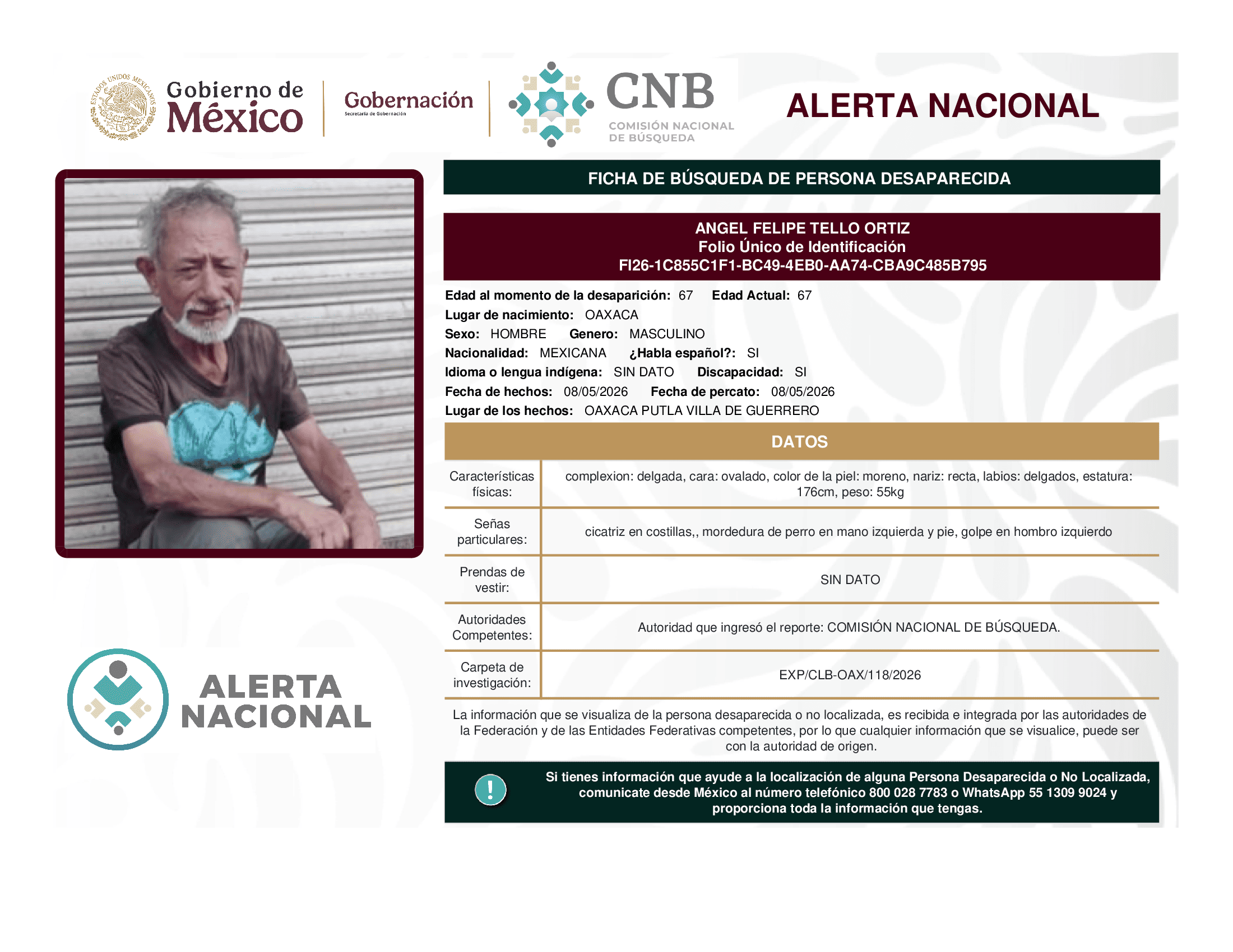 Persona desaparecida Angel Felipe Tello Ortiz