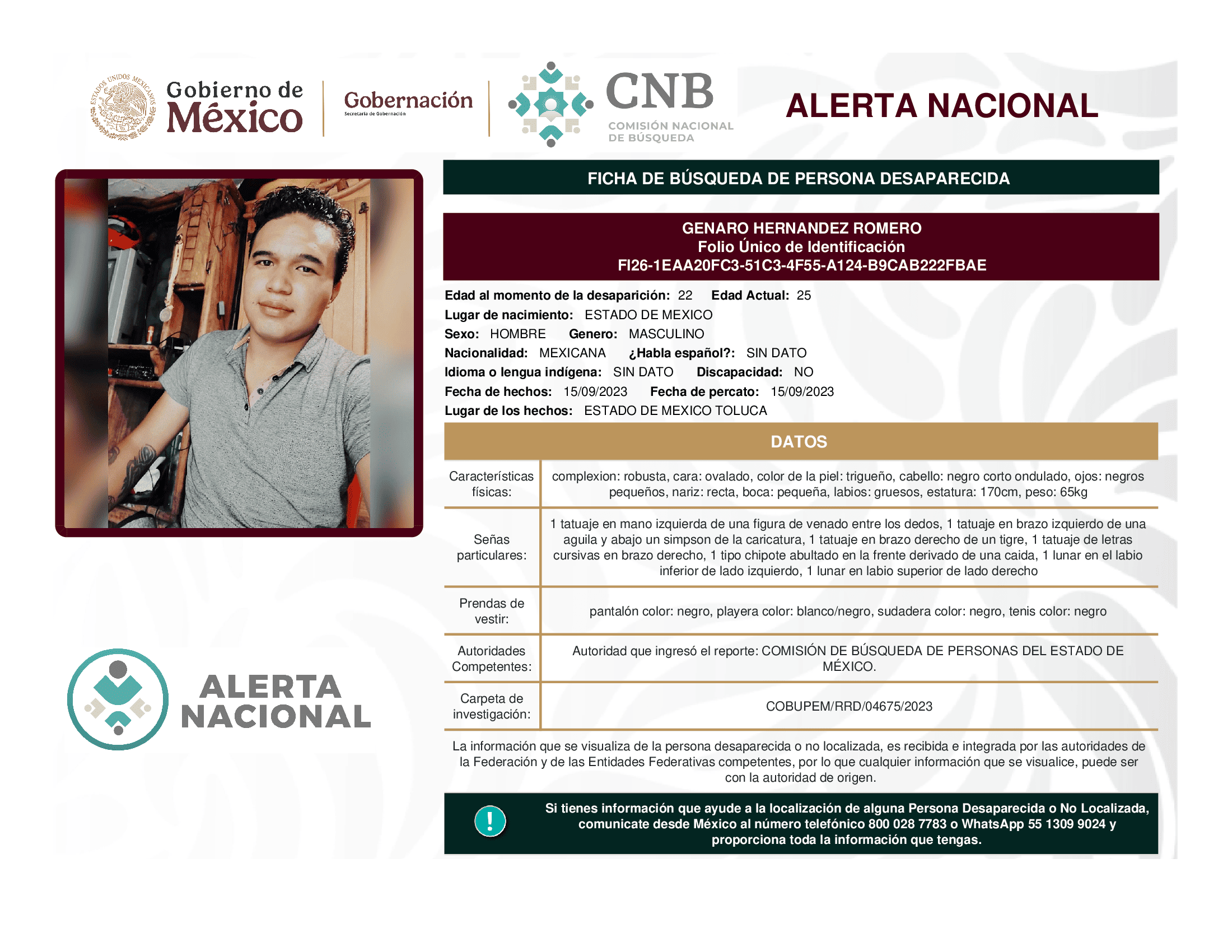 Persona desaparecida Genaro Hernandez Romero