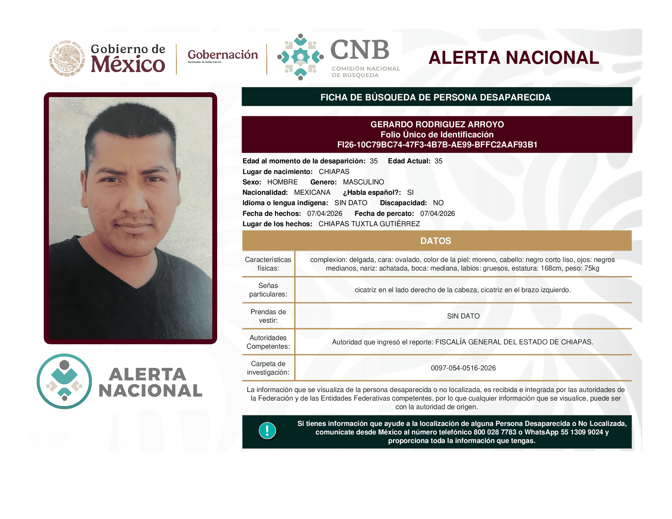 Persona desaparecida Gerardo Rodriguez Arroyo