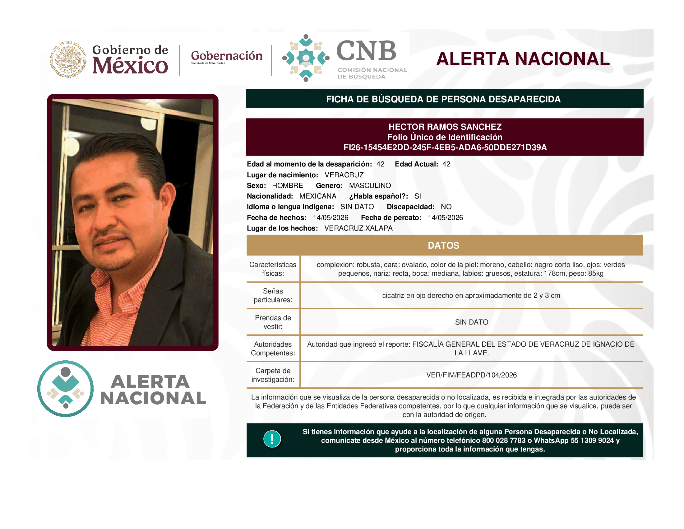 Persona desaparecida Hector Ramos Sanchez