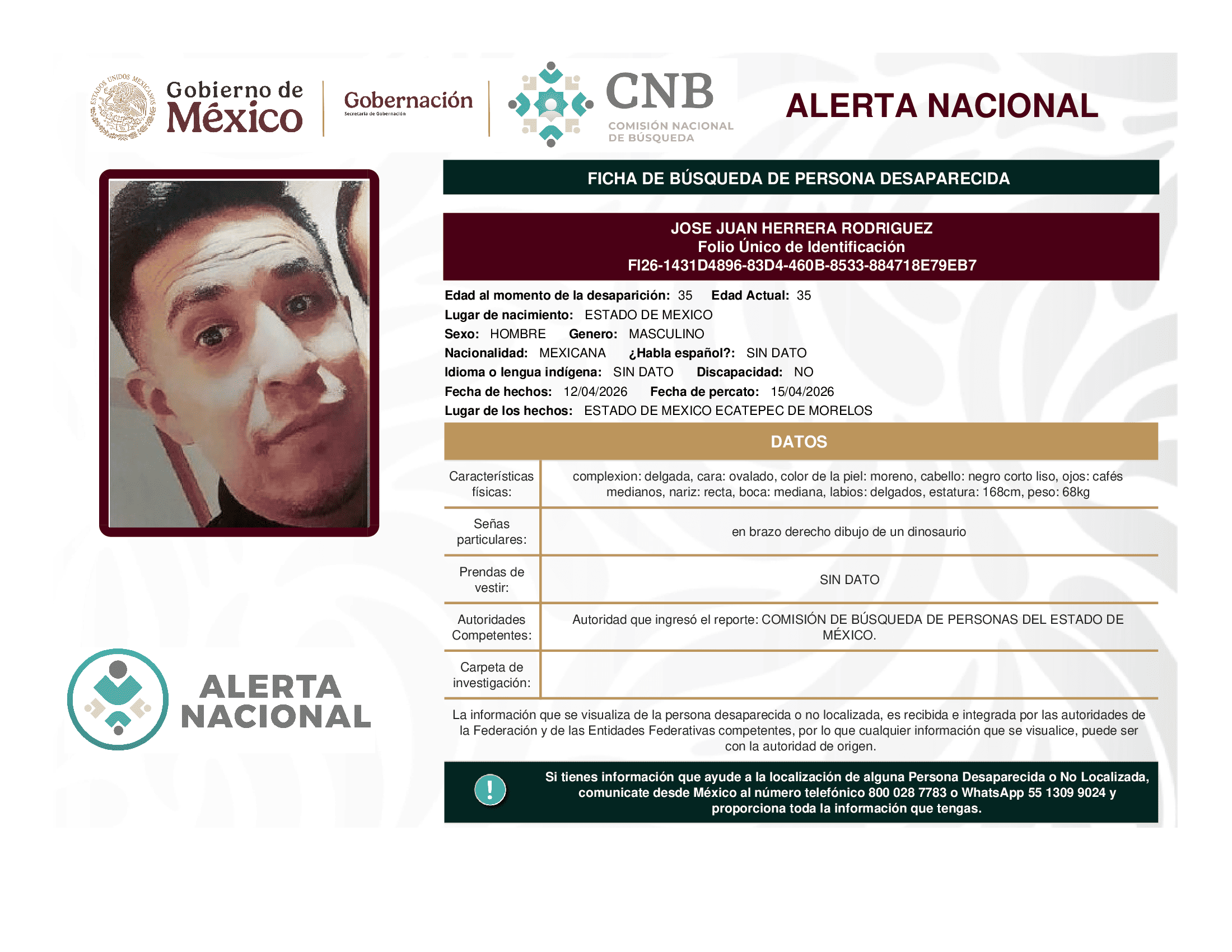 Persona desaparecida Jose Juan Herrera Rodriguez