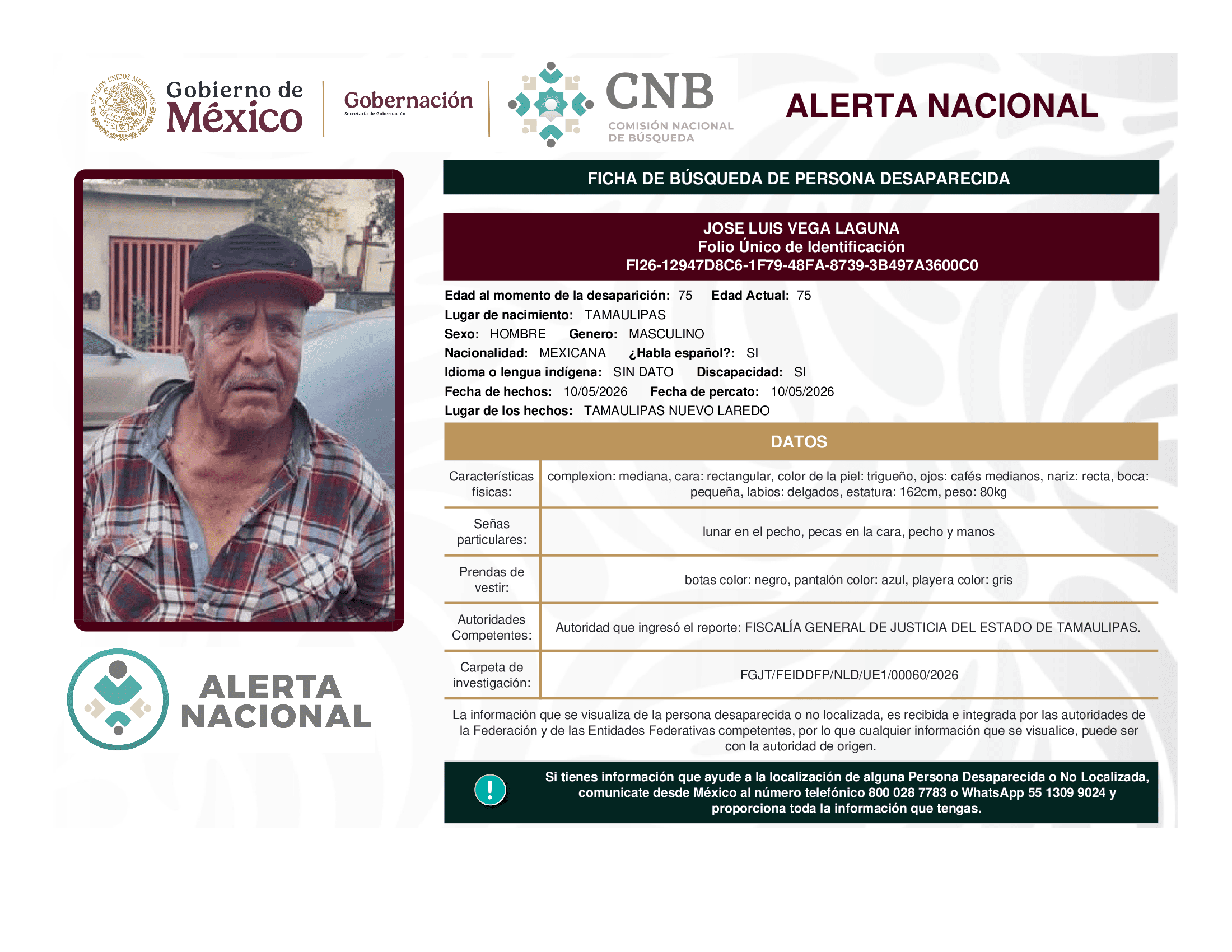 Persona desaparecida Jose Luis Vega Laguna