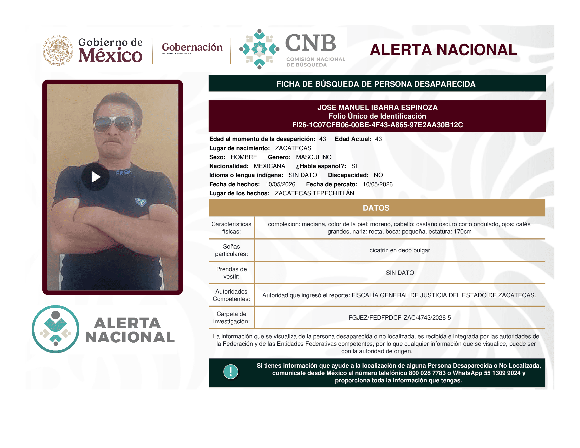 Persona desaparecida Jose Manuel Ibarra Espinoza