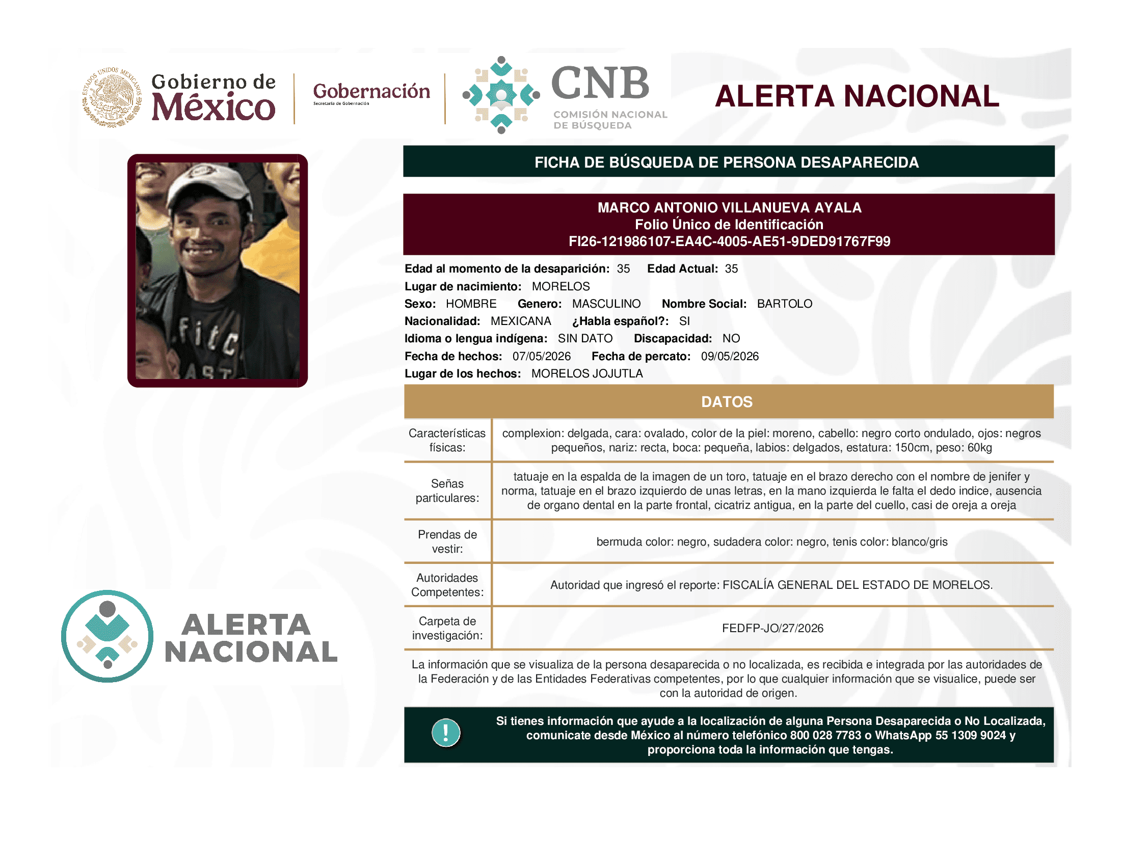 Persona desaparecida Marco Antonio Villanueva Ayala