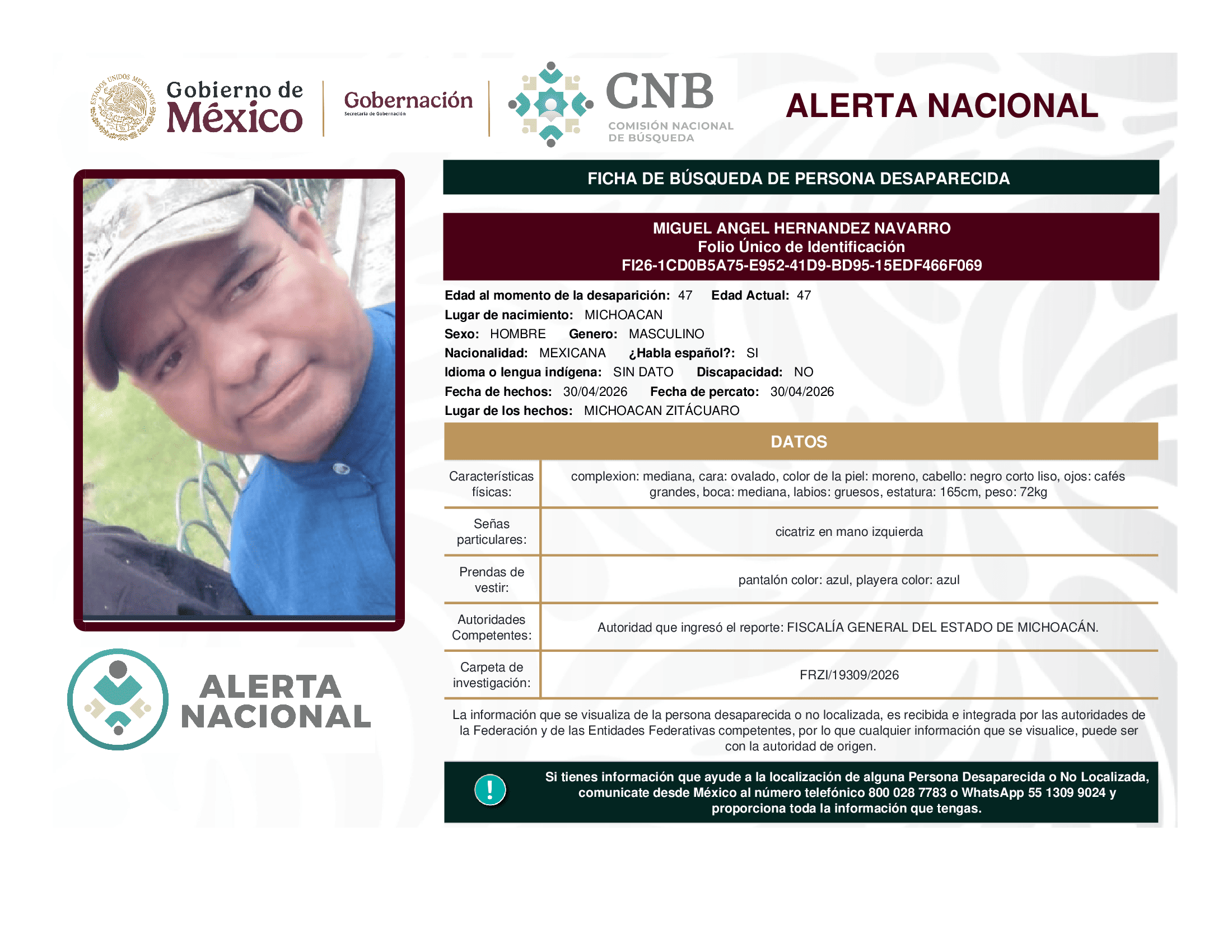 Persona desaparecida Miguel Angel Hernandez Navarro