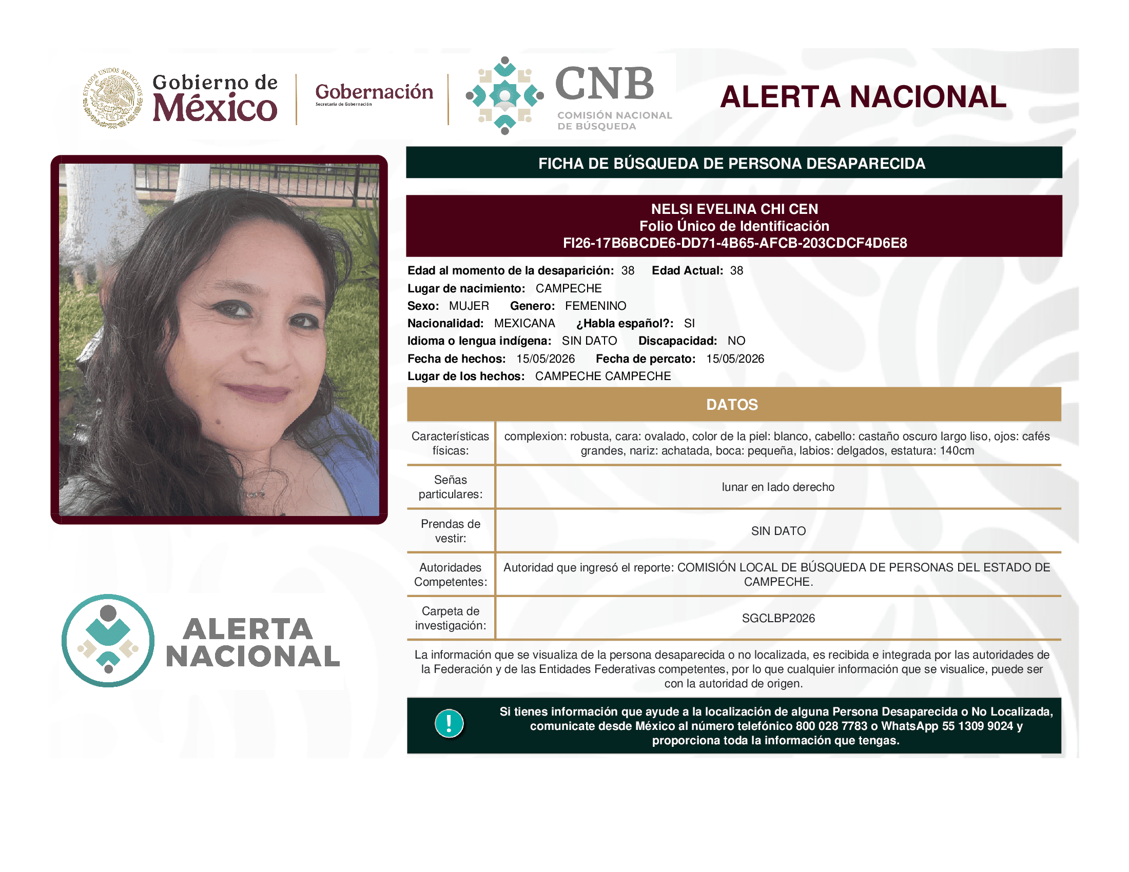 Persona desaparecida Nelsi Evelina Chi Cen