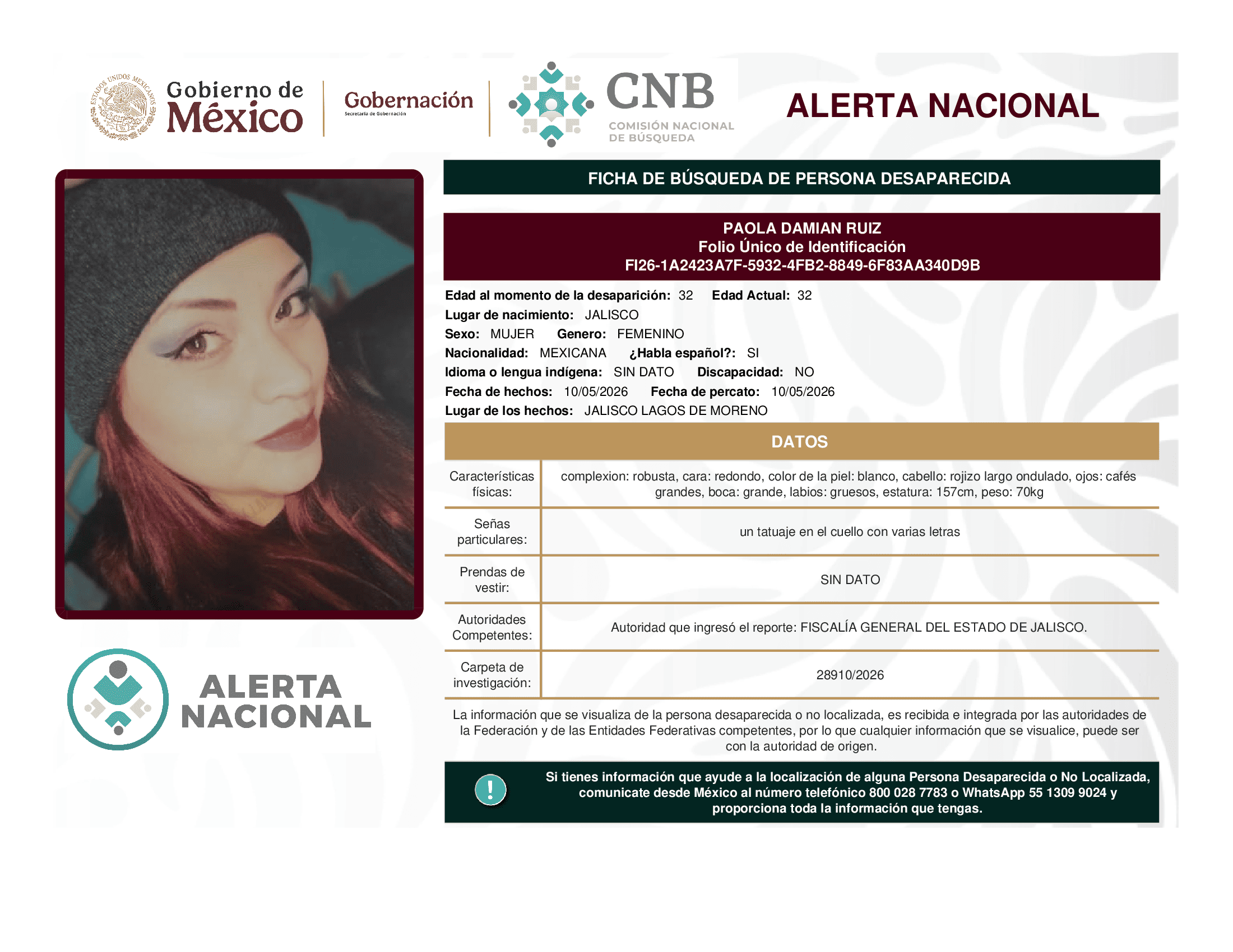 Persona desaparecida Paola Damian Ruiz