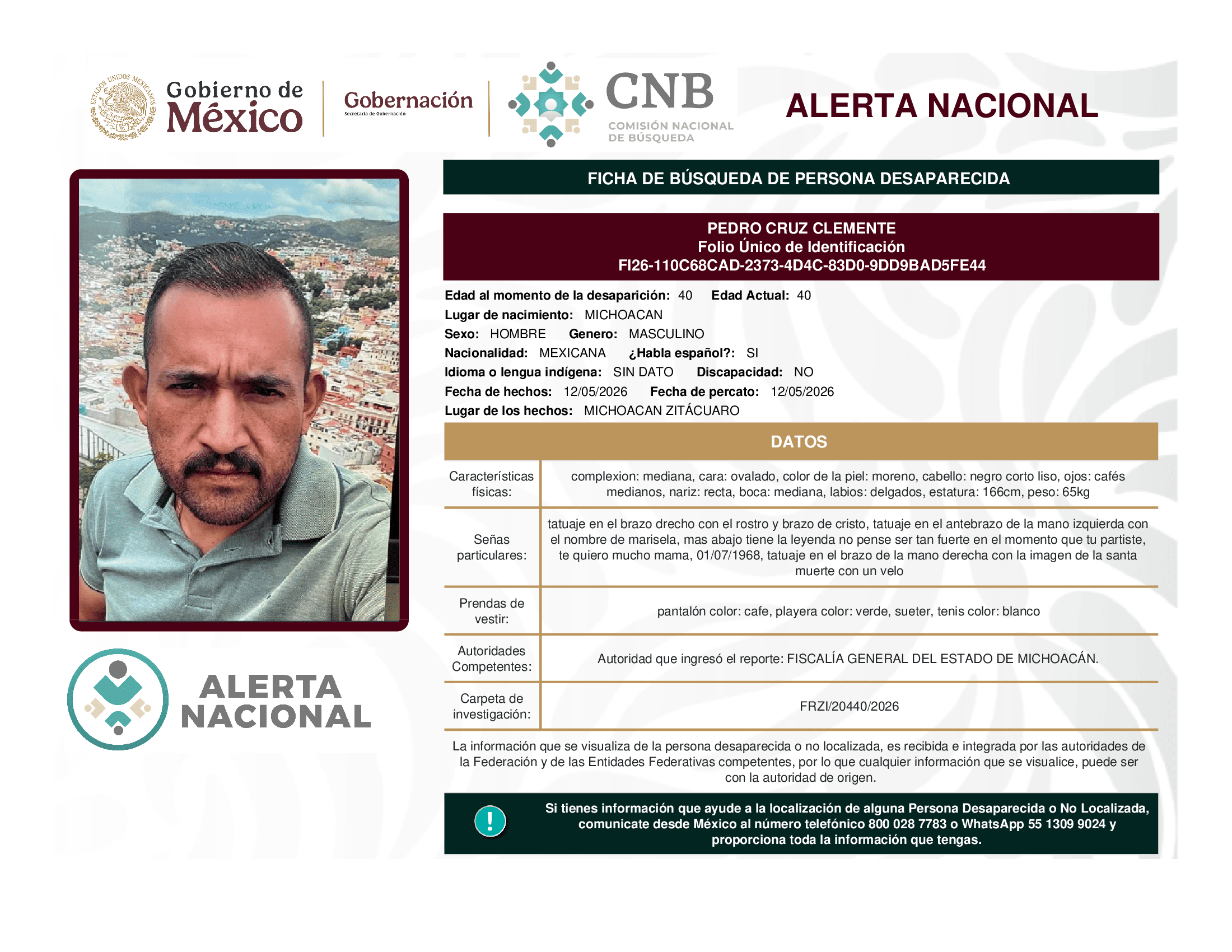 Persona desaparecida Pedro Cruz Clemente