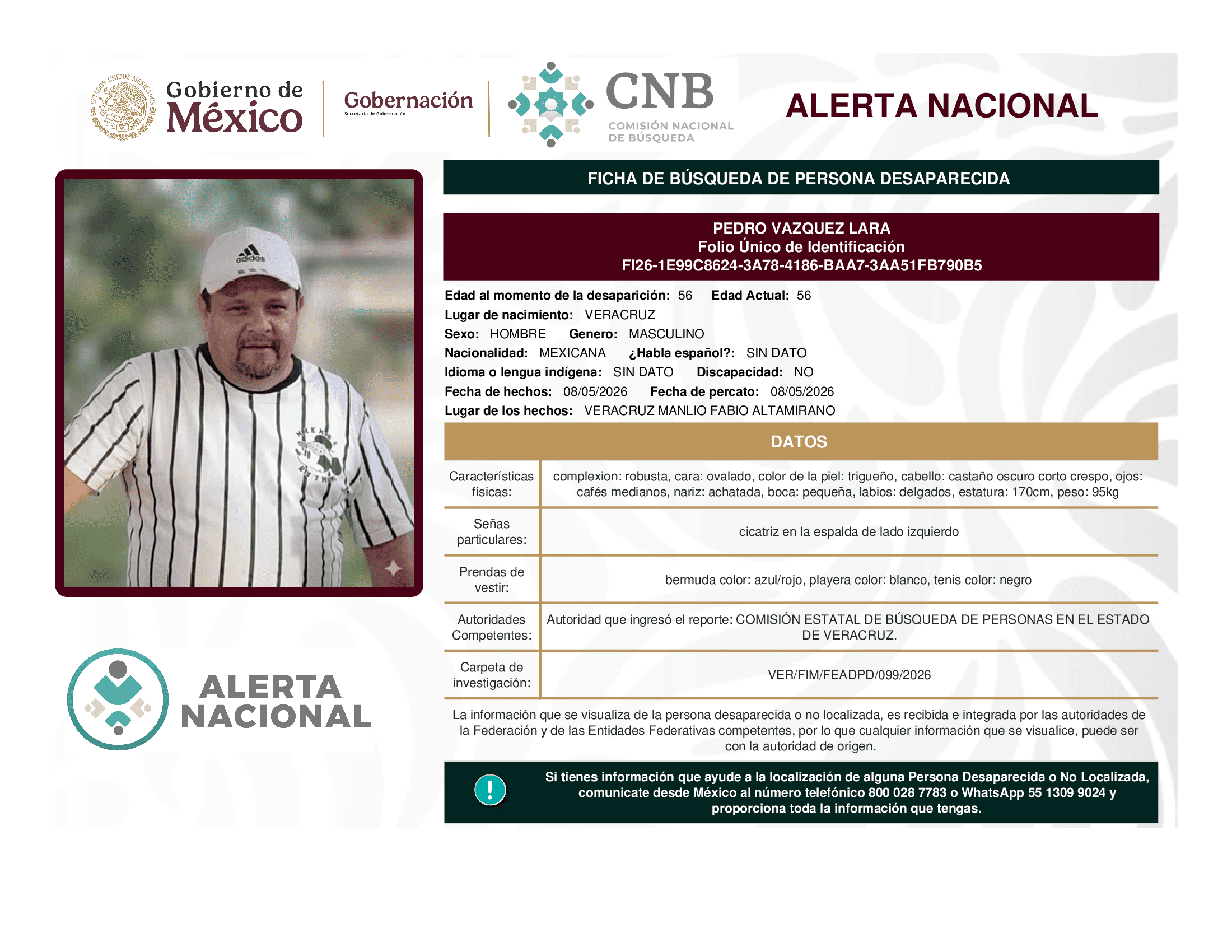 Persona desaparecida Pedro Vazquez Lara