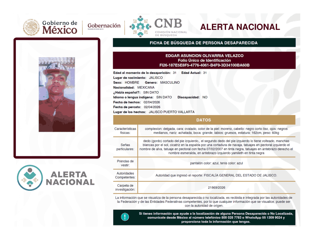 Persona desaparecida Edgar Asunción Olivarria Velazco