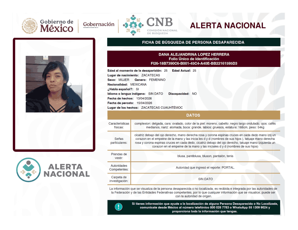 Persona desaparecida Dana Alejandrina López Herrera