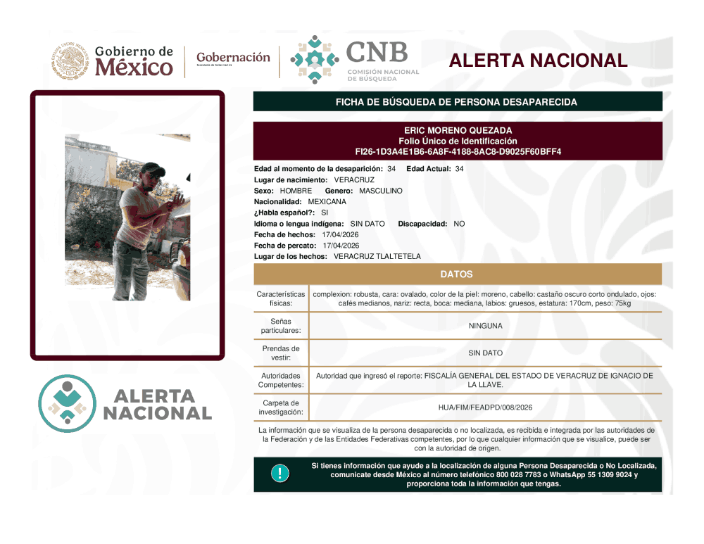 Persona desaparecida Eric Moreno Quezada