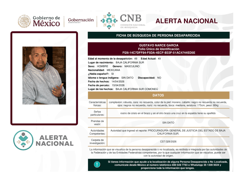 Persona desaparecida Gustavo Narce García