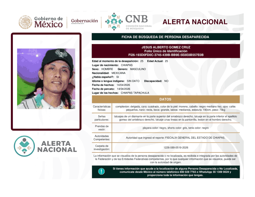 Persona desaparecida Jesús Alberto Gómez Cruz