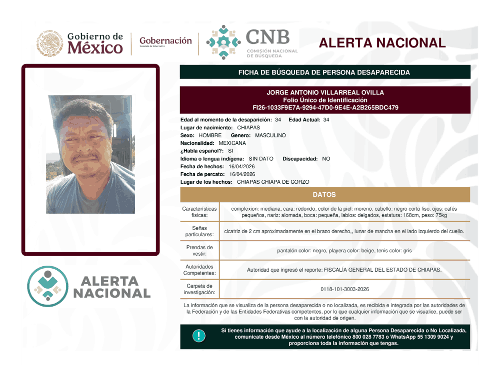 Persona desaparecida Jorge Antonio Villarreal Ovilla