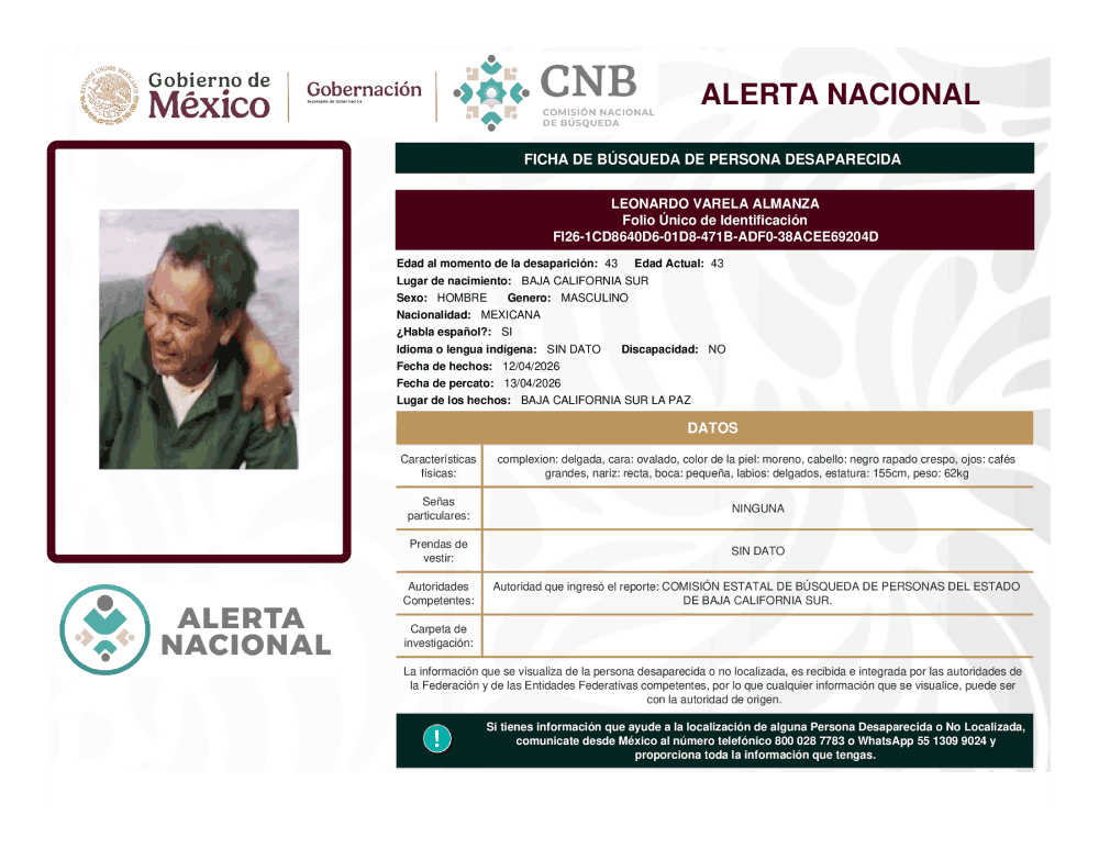 Persona desaparecida Leonardo Varela Almanza