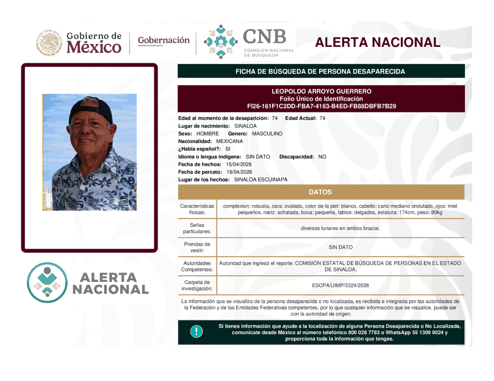 Persona desaparecida Leopoldo Arroyo Guerrero