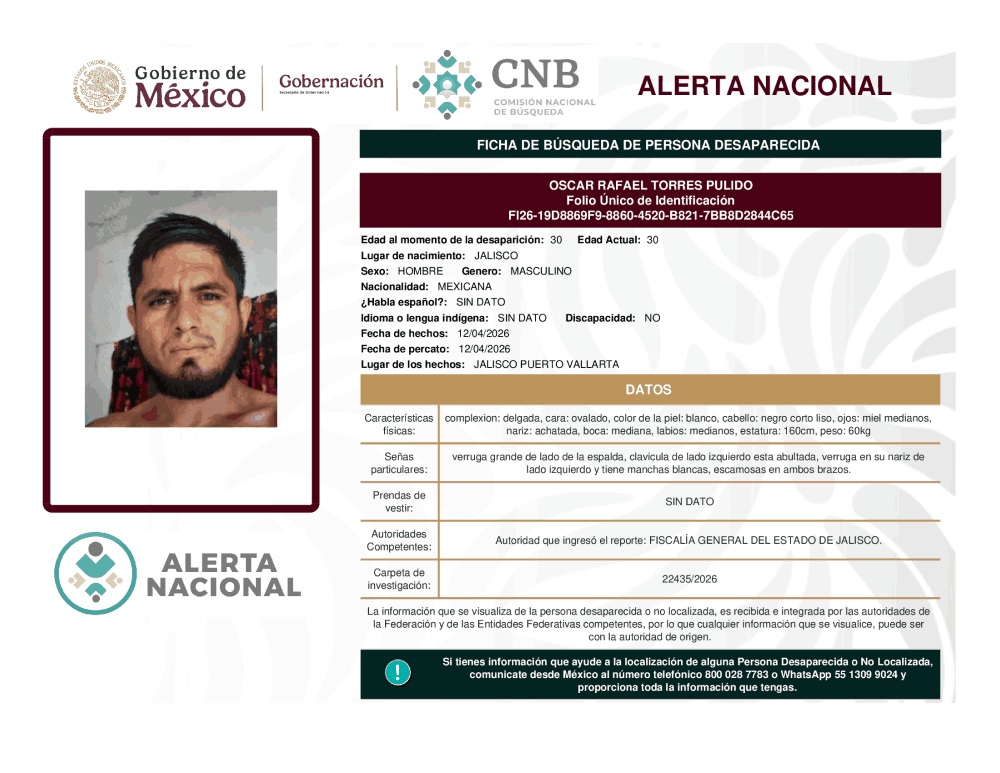 Persona desaparecida Oscar Rafael Torres Pulido