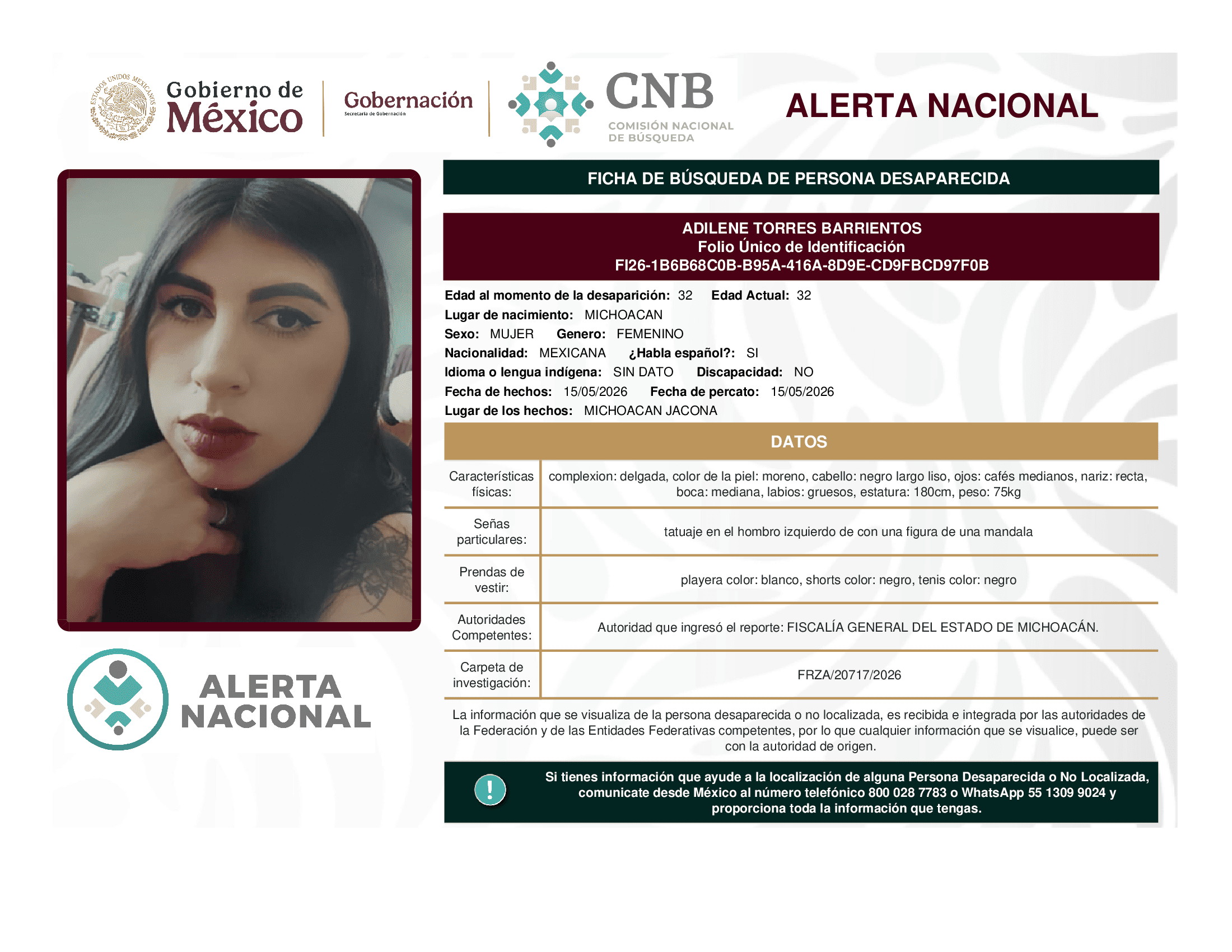 Persona desaparecida Adilene Torres Barrientos