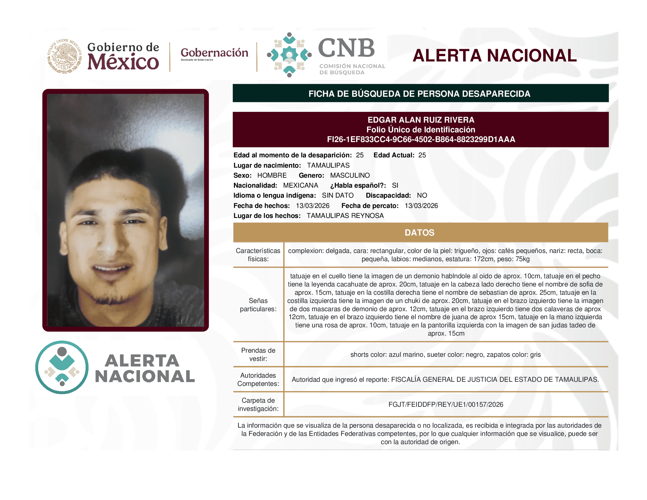 Persona desaparecida Edgar Alan Ruiz Rivera