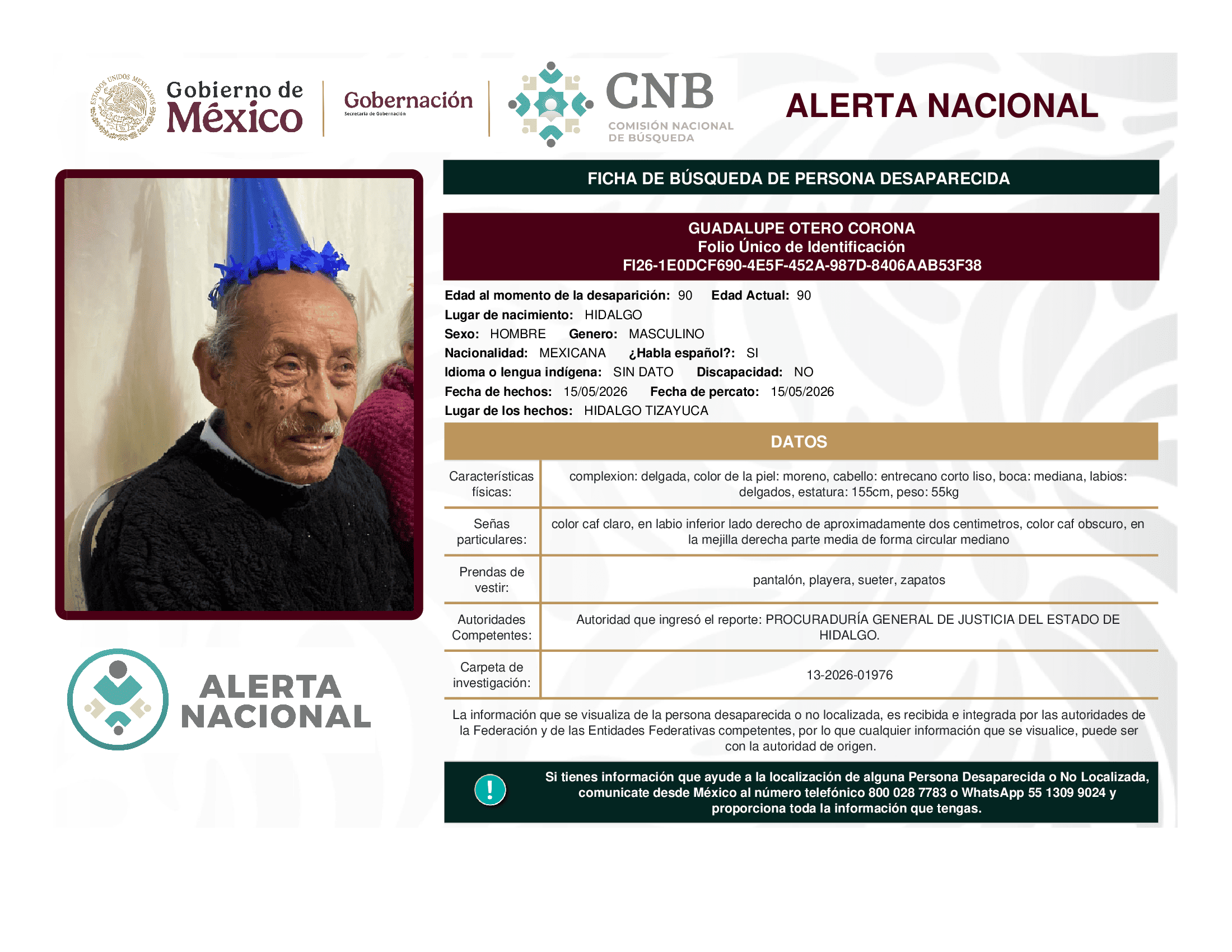 Persona desaparecida Guadalupe Otero Corona