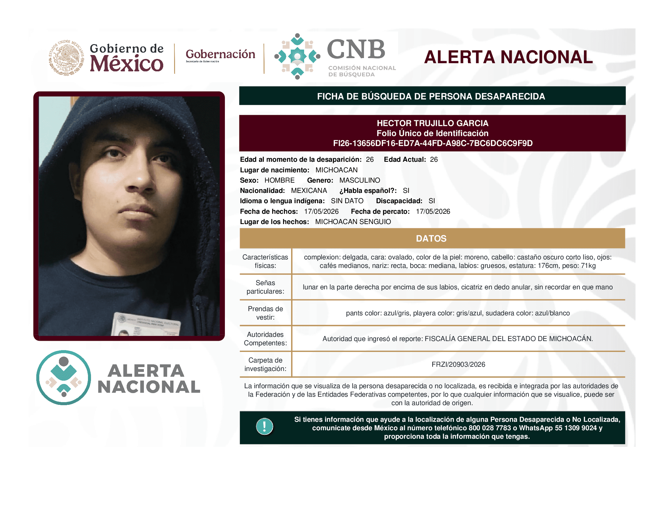 Persona desaparecida Hector Trujillo Garcia