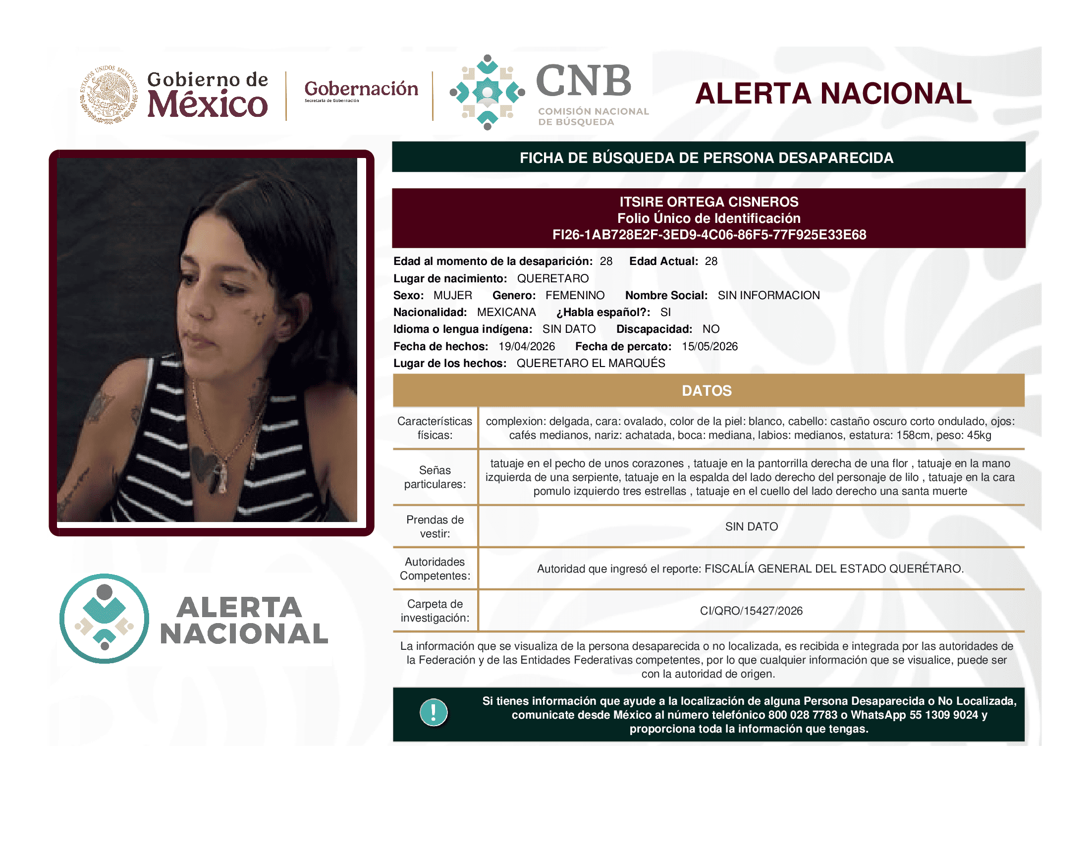 Persona desaparecida Itsire Ortega Cisneros