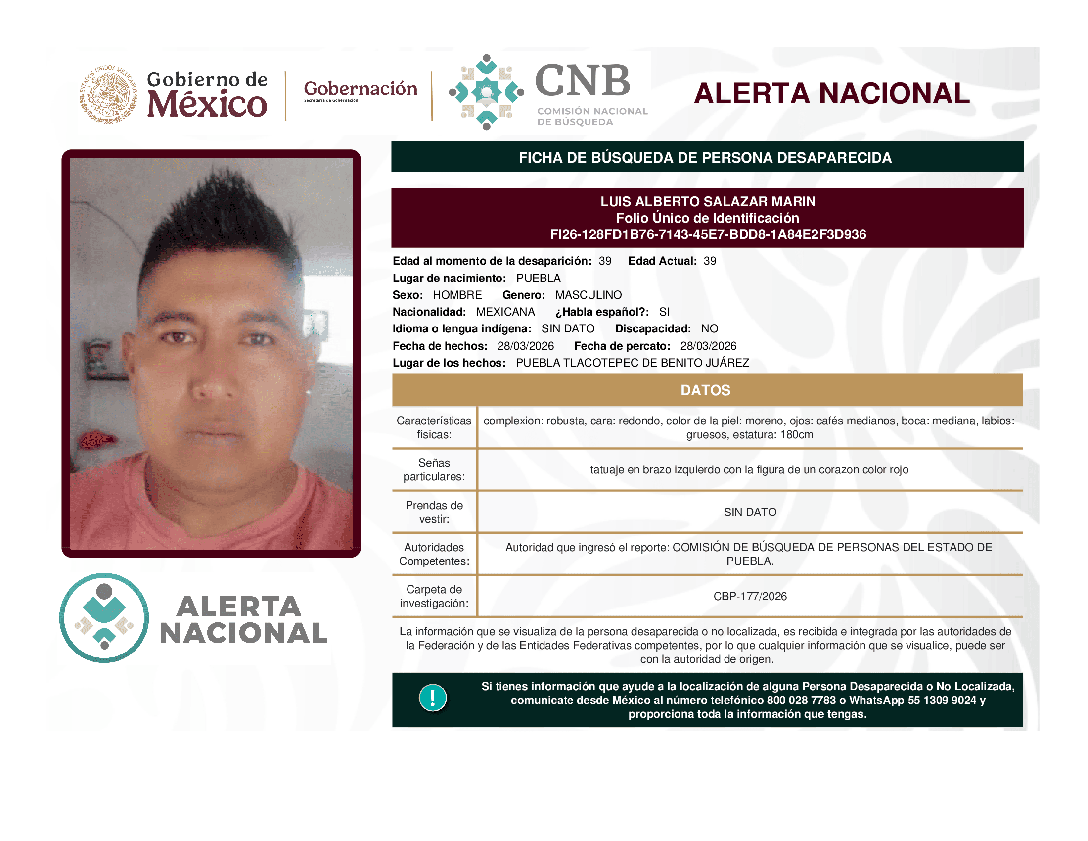 Persona desaparecida Luis Alberto Salazar Marin