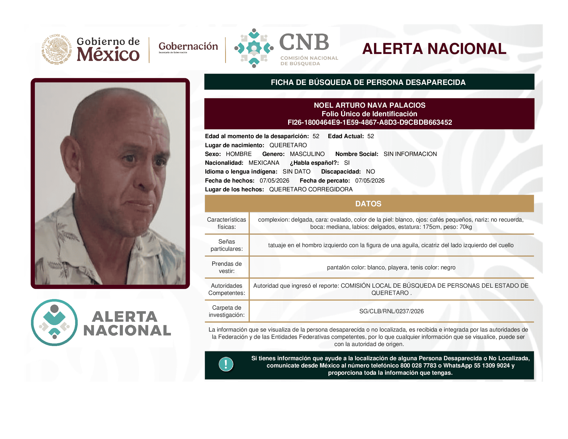 Persona desaparecida Noel Arturo Nava Palacios