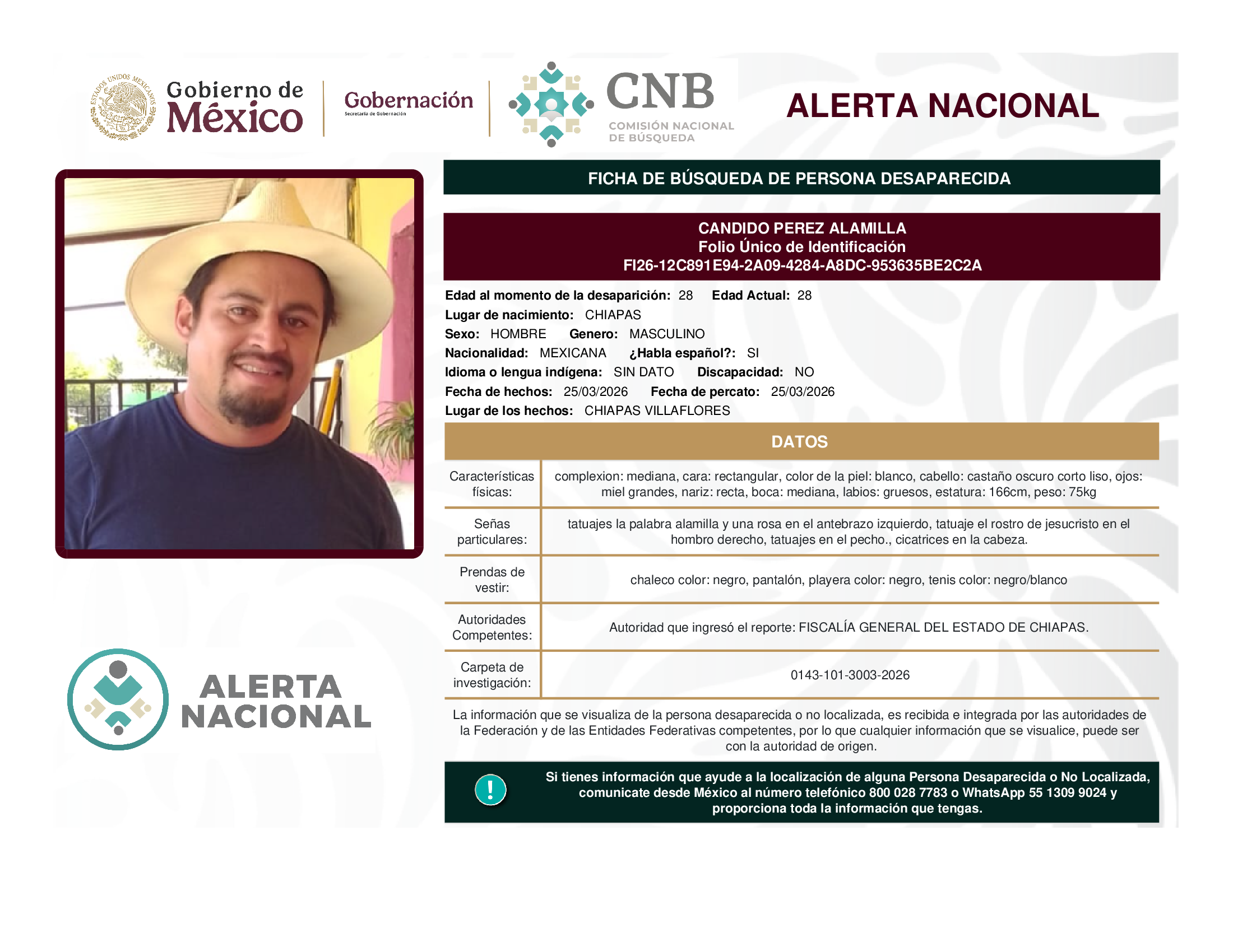 Persona desaparecida Candido Perez Alamilla