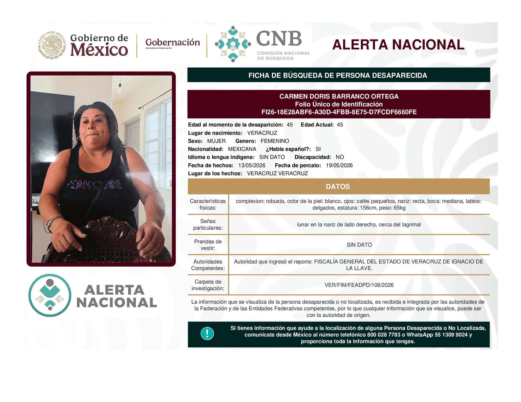 Persona desaparecida Carmen Doris Barranco Ortega