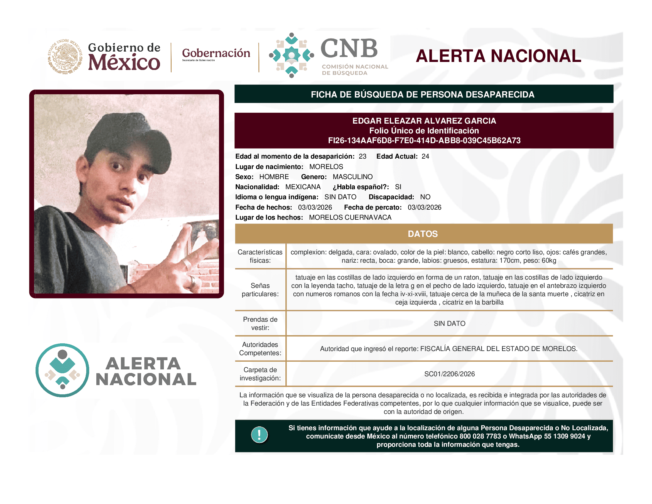 Persona desaparecida Edgar Eleazar Alvarez Garcia