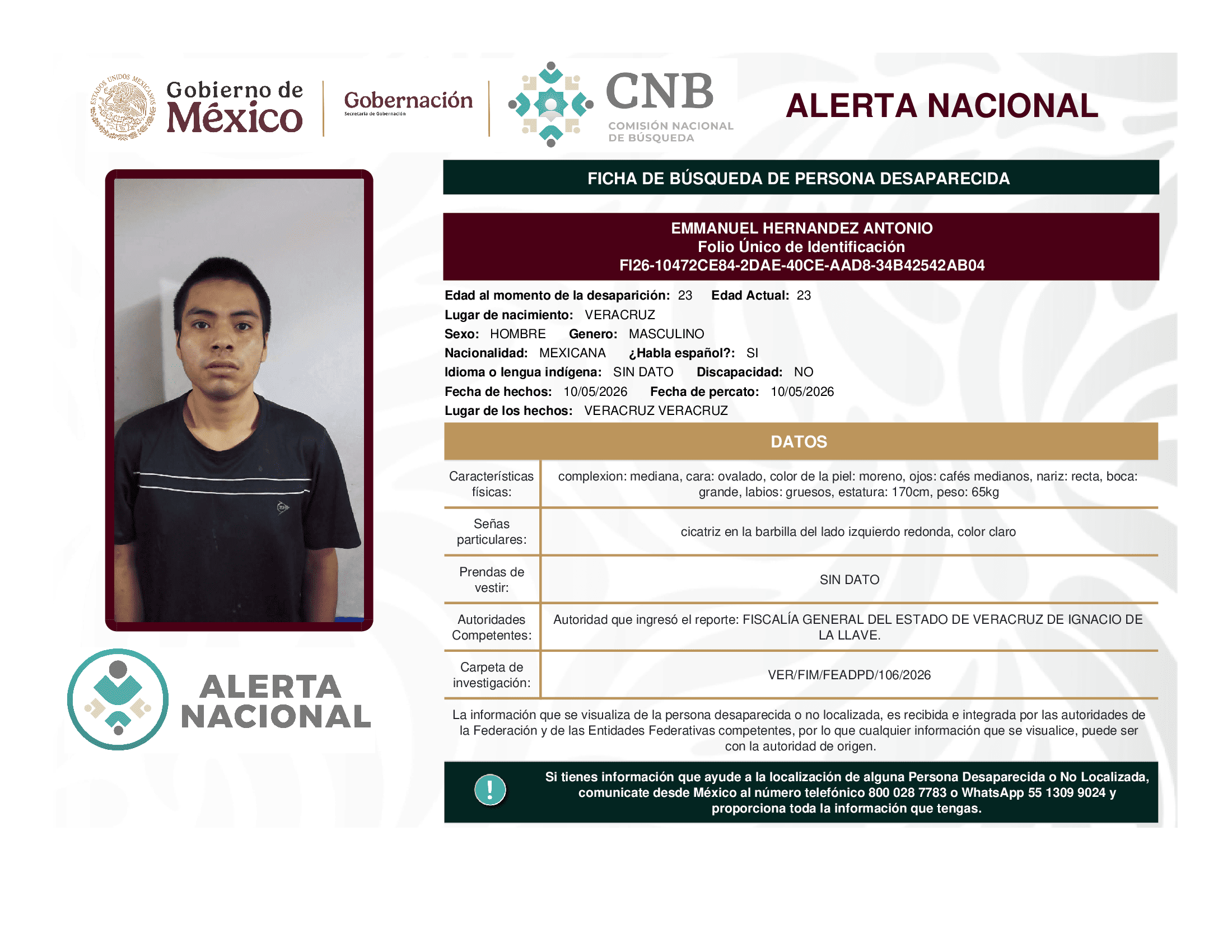 Persona desaparecida Emmanuel Hernandez Antonio