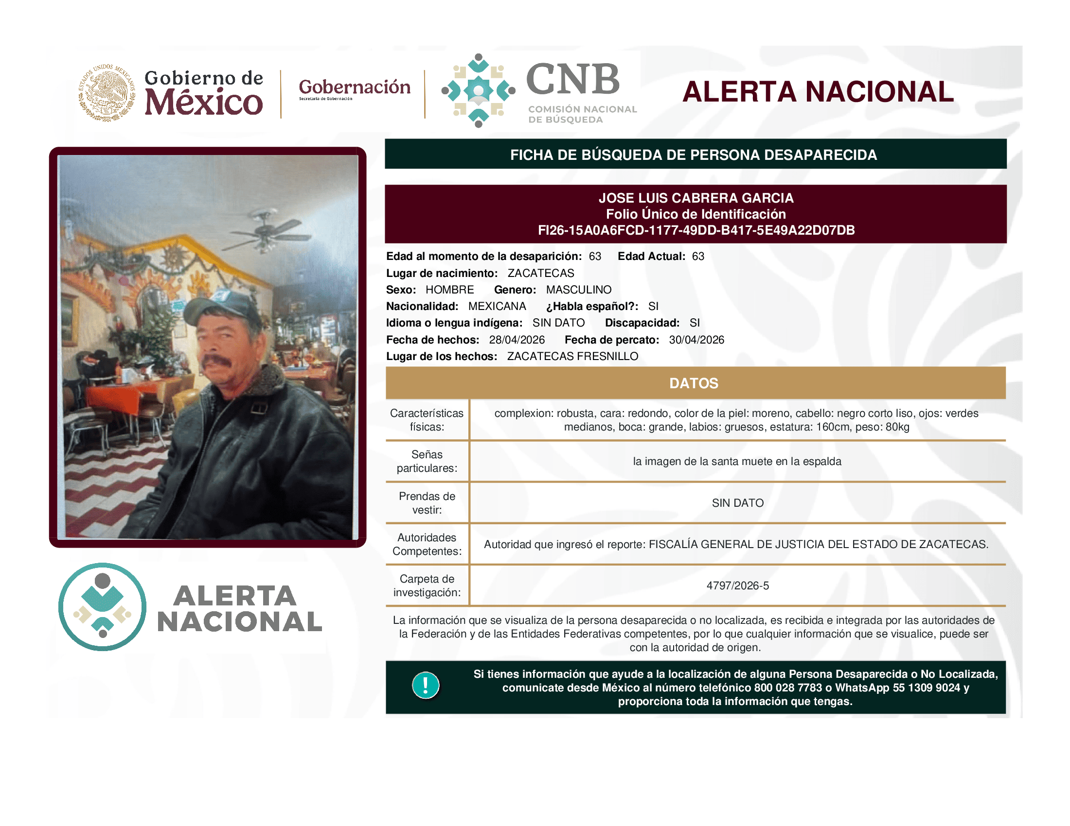 Persona desaparecida Jose Luis Cabrera Garcia